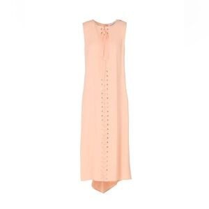 Lace-Up Midi Dress | Peach Salmon Sleeveless Cocktail Party Dress US 10